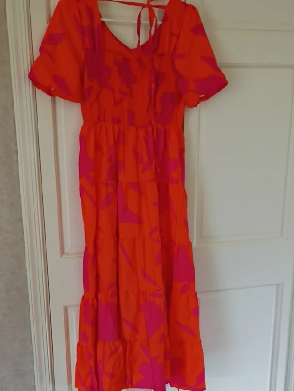 New.Bright Orange & Pink Floral Maxi Dress - Women.Pit To Pit 17". - Picture 4 of 4